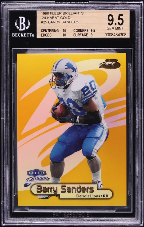 1998 Fleer Brilliants 24 Karat Gold Barry Sanders /24 #25 BGS 9.5 GEM MINT - Photo 1