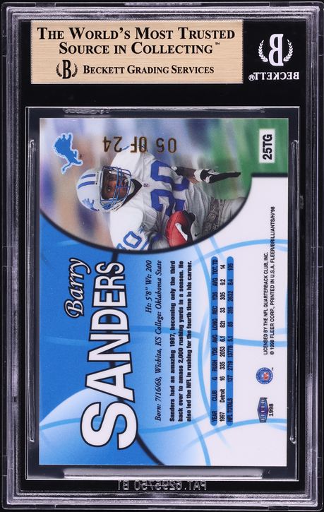 1998 Fleer Brilliants 24 Karat Gold Barry Sanders /24 #25 BGS 9.5 GEM MINT - Photo 2
