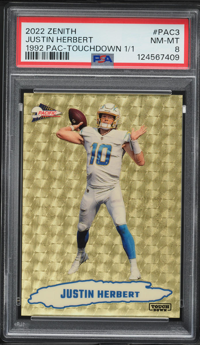 2022 Panini Zenith '92 Pacific Pac-Touchdown Justin Herbert 1/1 #PAC3 PSA 8