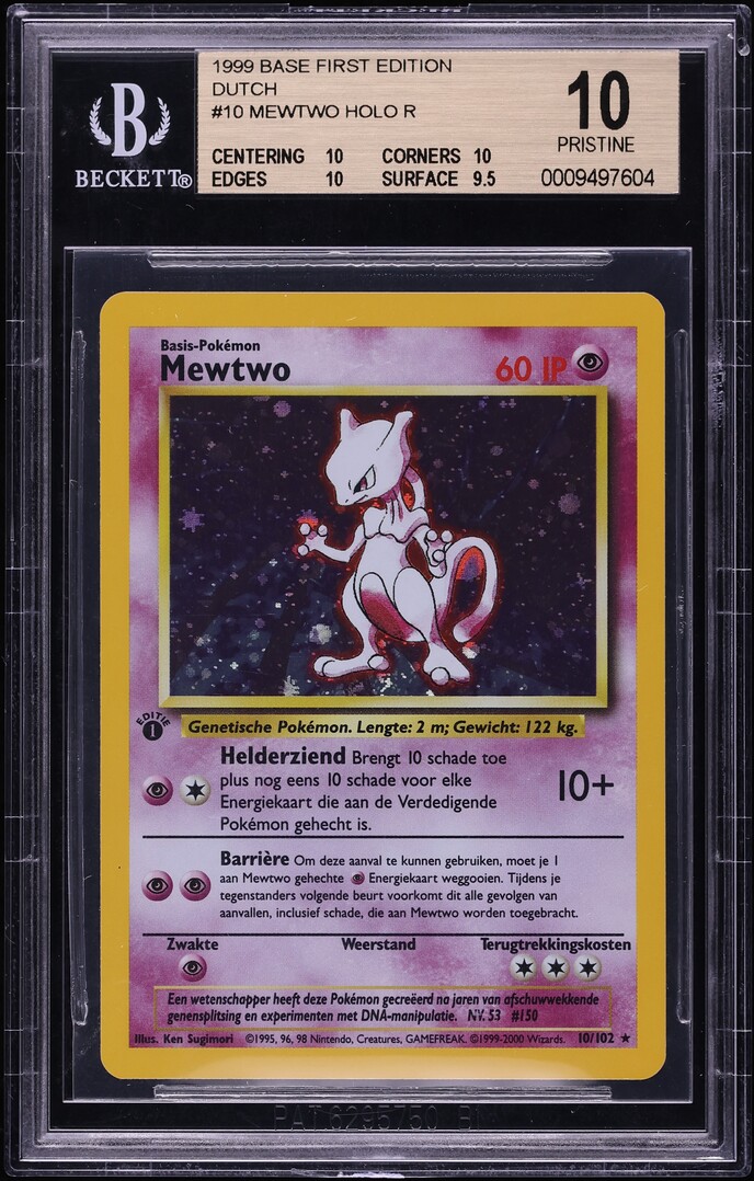 1999 Pokemon Dutch Base Set 1st Edition Holo Mewtwo #10 BGS 10 PRISTINE