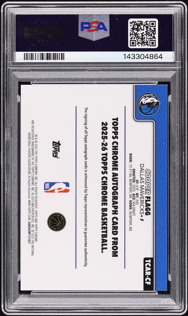 2025 Topps Chrome Red Geometric Cooper Flagg ROOKIE AUTO DNA 10 /5 #TCAR-CF PSA 9 MINT
