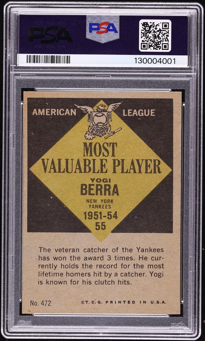 1961 Topps Yogi Berra MVP #472 PSA 6 EXMT