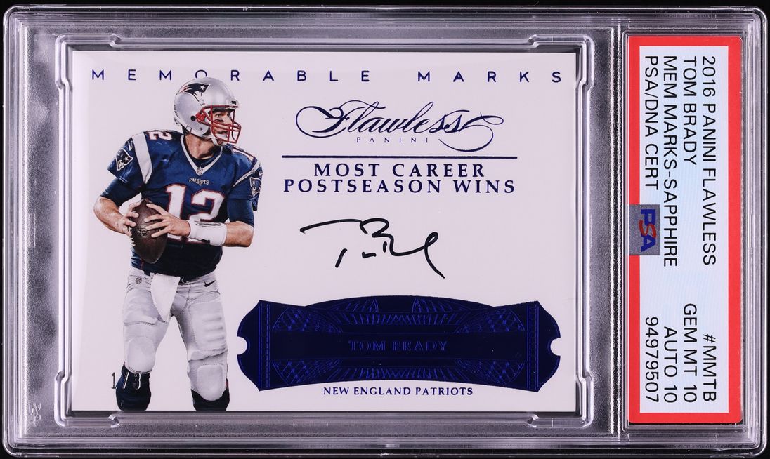 2016 Panini Flawless Memorable Marks Sapphire Tom Brady AUTO DNA 10 1/3 #MM-TB PSA 10 GEM MINT
