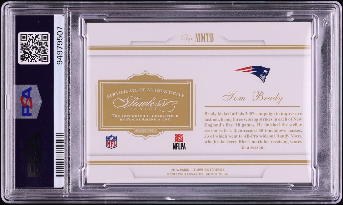 2016 Panini Flawless Memorable Marks Sapphire Tom Brady AUTO DNA 10 1/3 #MM-TB PSA 10 GEM MINT - Photo 2