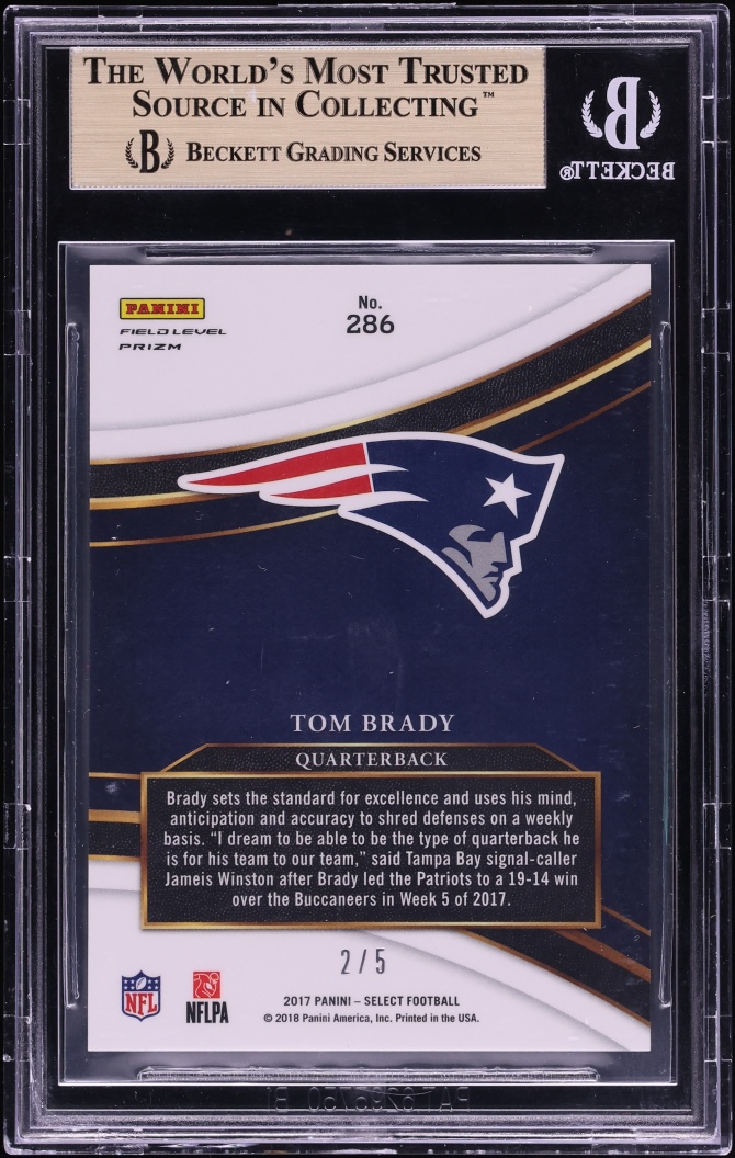 2017 Select Field Level Green Prizm Tom Brady /5 #286 BGS 10 PRISTINE - Photo 2