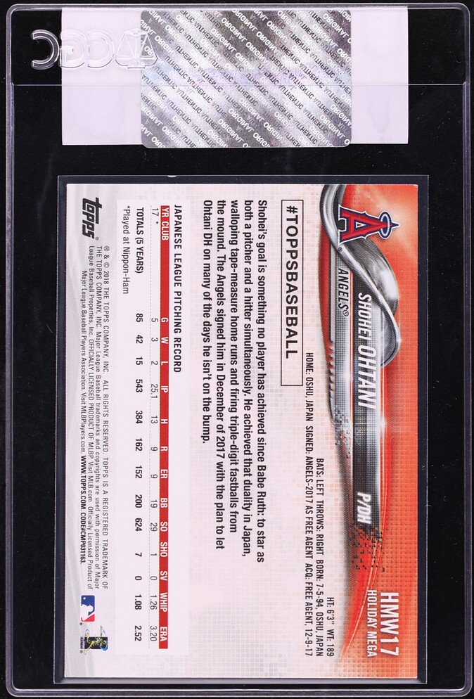 2018 Topps Holiday Shohei Ohtani ROOKIE #HMW17 CGC AUTH