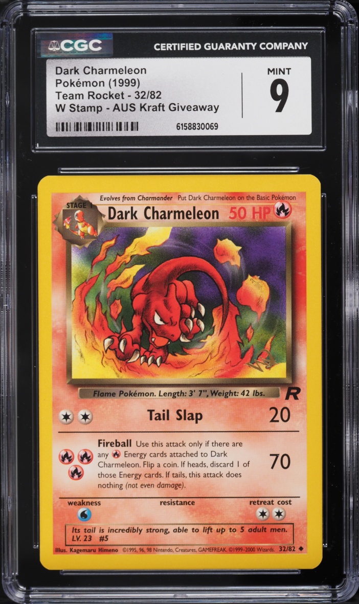 1999 Pokemon Team Rocket W Stamp AUS Kraft Giveaway Dark Charmeleon #32 CGC 9 MINT