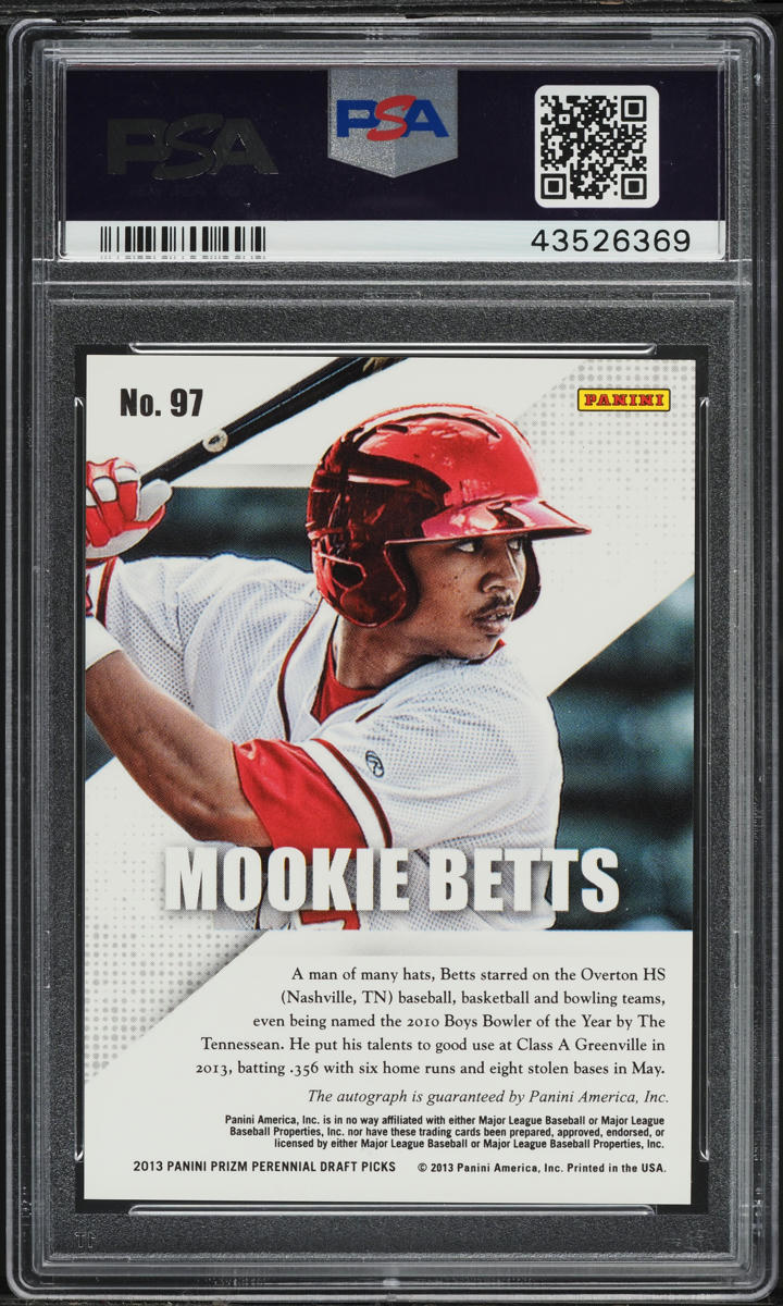 2013 Panini Prizm Perennial Draft Picks Mookie Betts ROOKIE AUTO #97 PSA 10 GEM