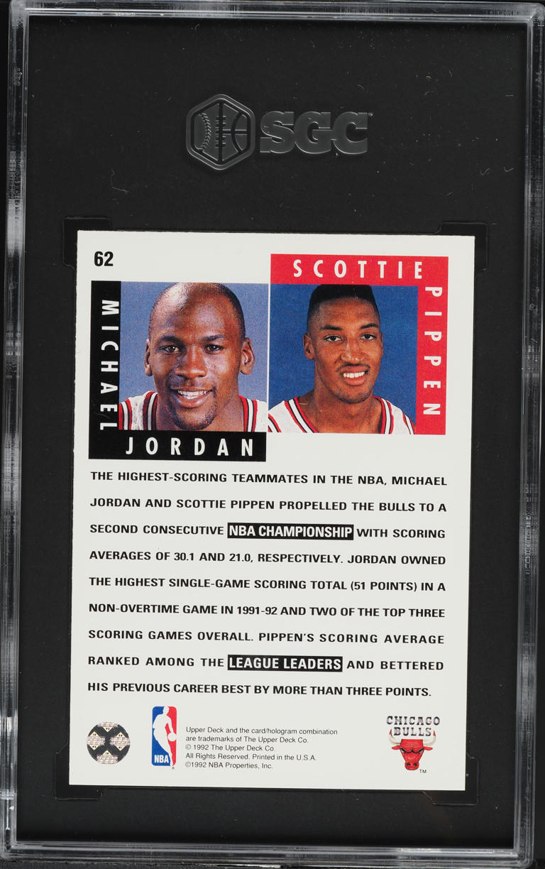 1992 Upper Deck Scoring Threats Scottie Pippen Michael Jordan #62 SGC 9 MINT