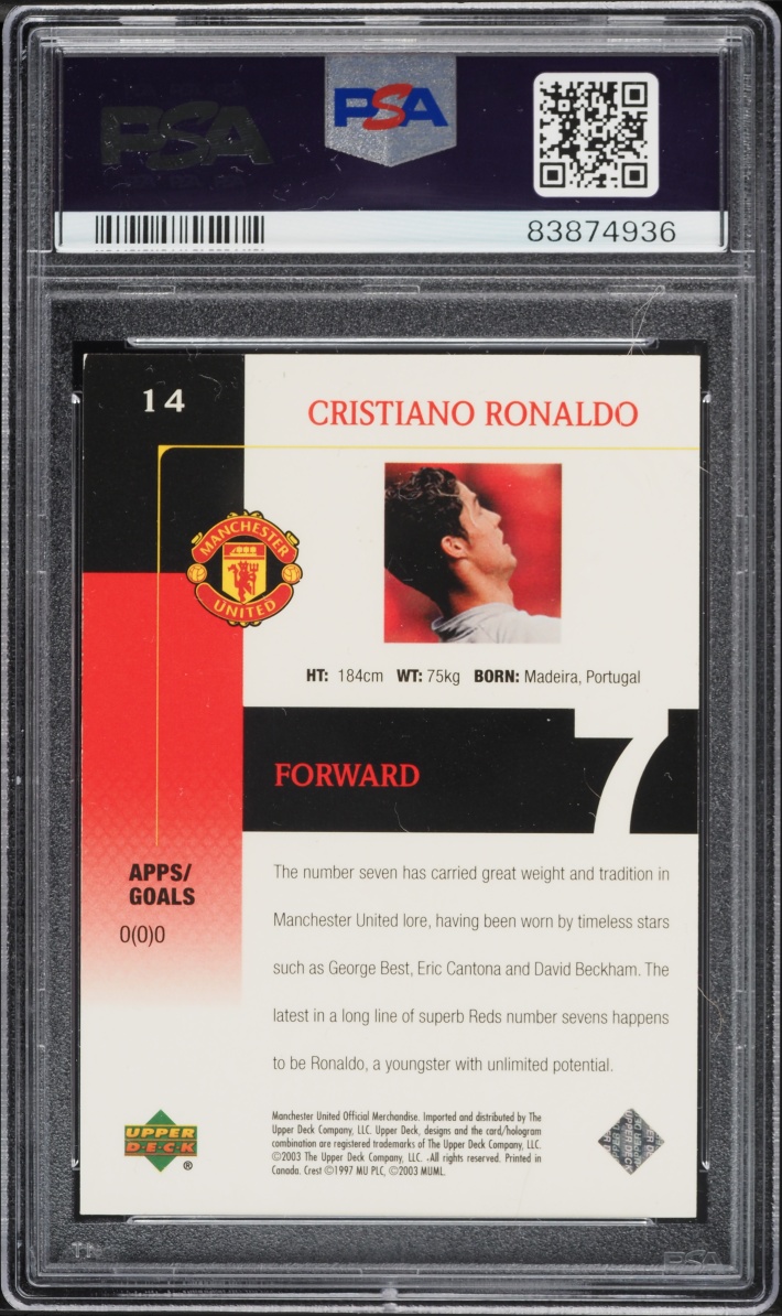 2003 Upper Deck Manchester United Cristiano Ronaldo ROOKIE #14 PSA 7 NRMT