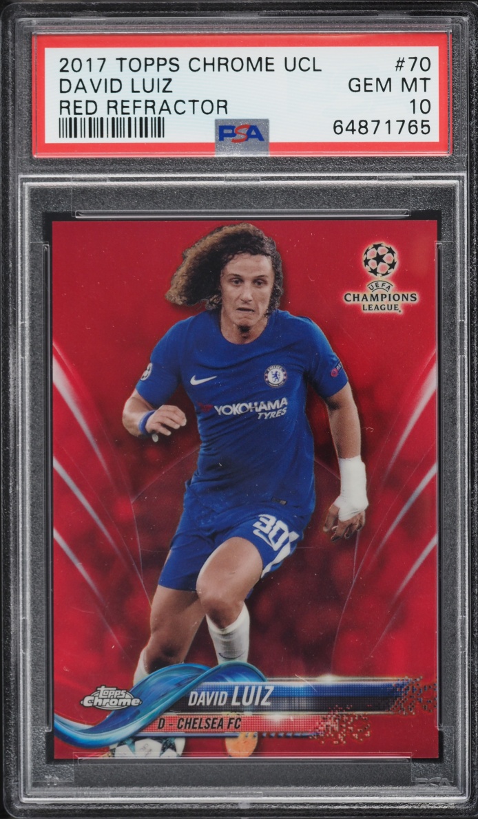 2017 Topps Chrome UEFA Red Refractor David Luiz /10 #70 PSA 10 GEM MINT