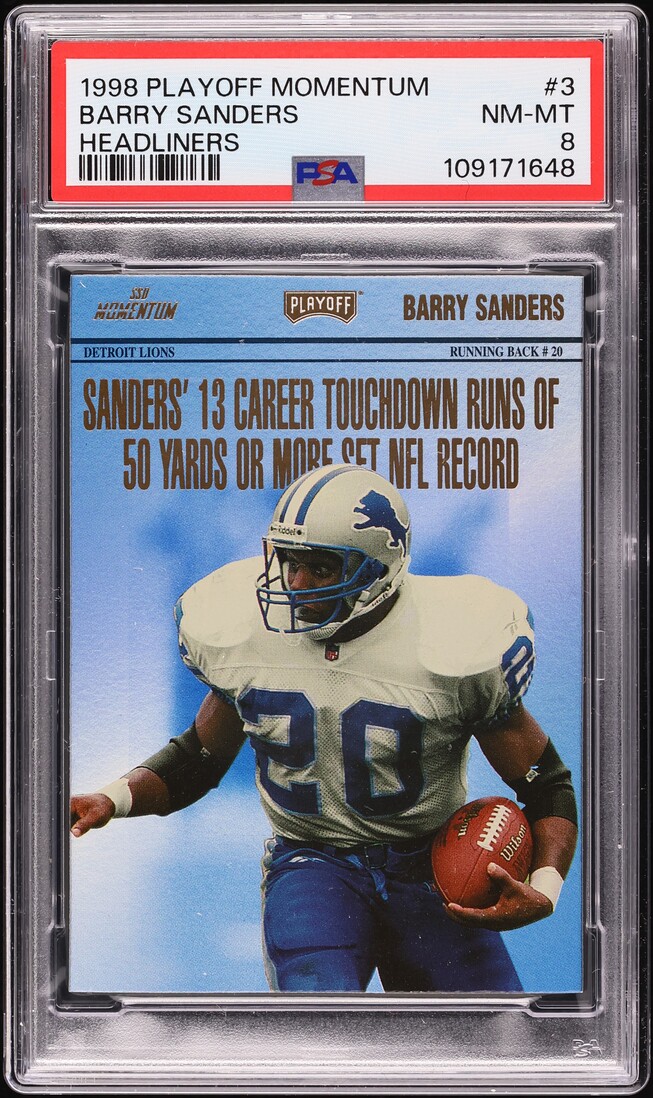 1998 Playoff Momentum Headliners Barry Sanders #3 PSA 8 NM-MT - Photo 1