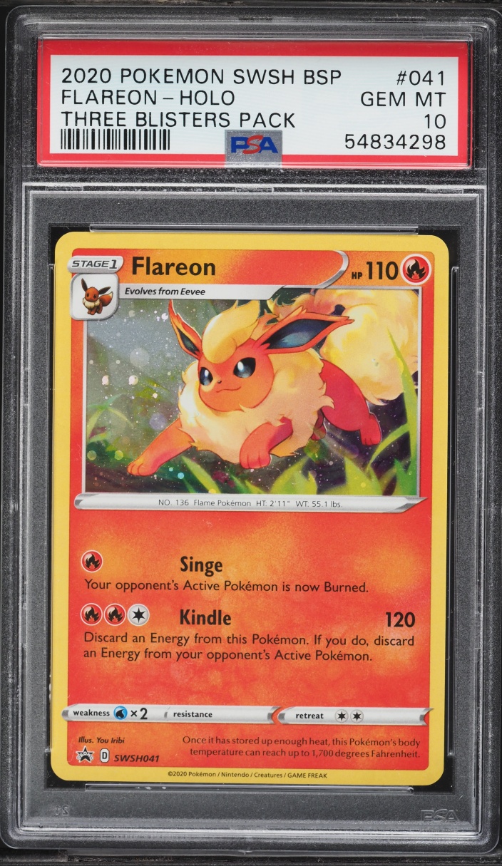 2020 Pokemon SWSH Black Star Promo Three Blisters Pack Holo Flareon #41 PSA 10 GEM MINT