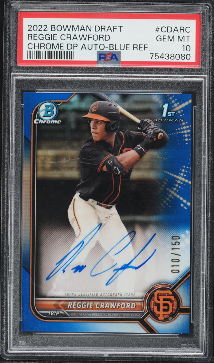 2022 Bowman Chrome Blue Refractor Reggie Crawford PROSPECT AUTO /150 #CDA-RC PSA 10 GEM MINT