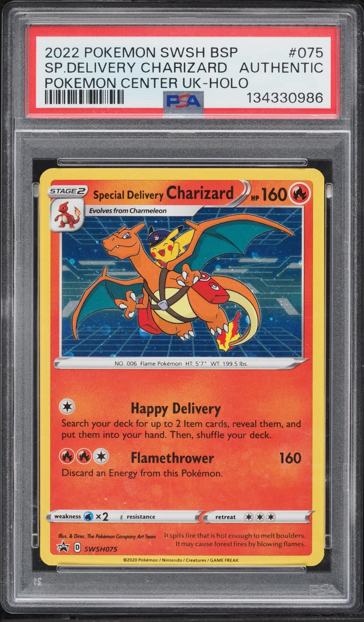 2022 Pokemon Sword & Shield Promo Center UK Holo Special Delivery Charizard #75 PSA AUTH