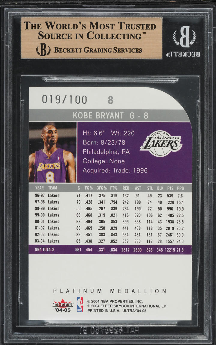 2004 Ultra Platinum Medallion Kobe Bryant /100 #8 BGS 9.5 GEM MINT