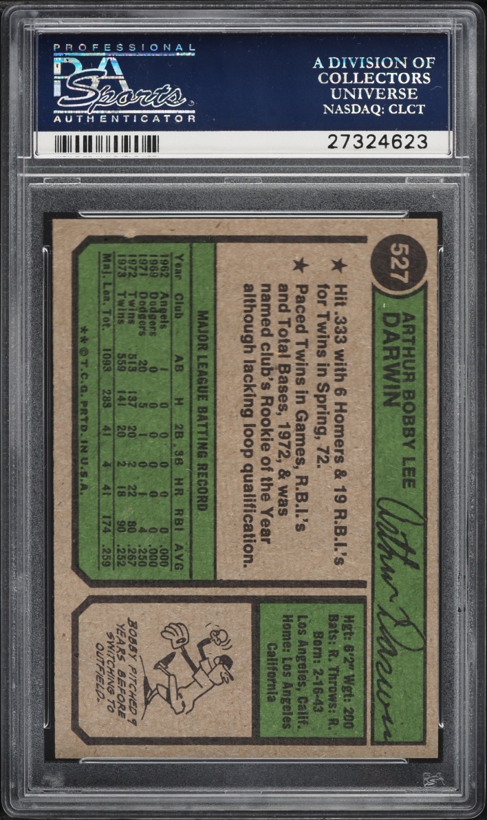 1974 Topps Bobby Darwin #527 PSA 7 NRMT
