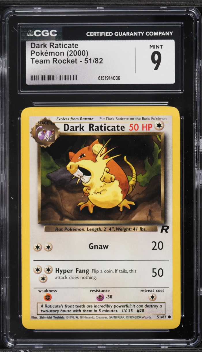 2000 Pokemon Team Rocket Dark Raticate #51 CGC 9 MINT