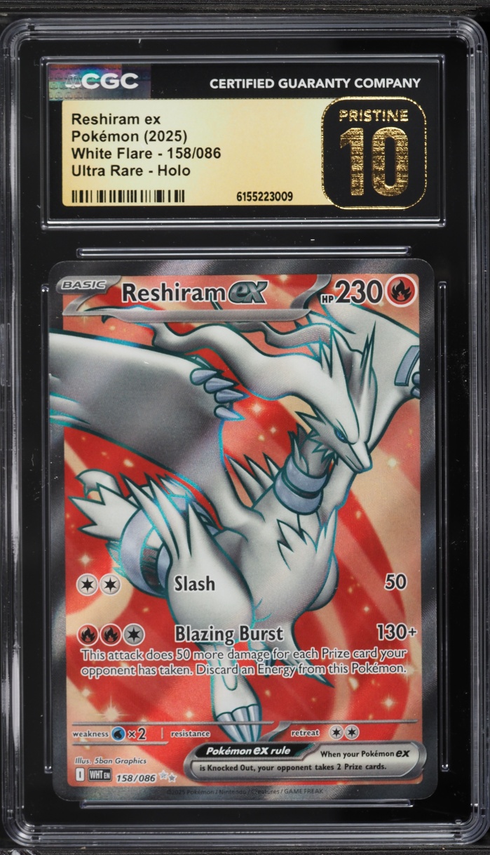 2025 Pokemon Scarlet & Violet White Flare Full Art Reshiram ex #158 CGC 10 PRISTINE