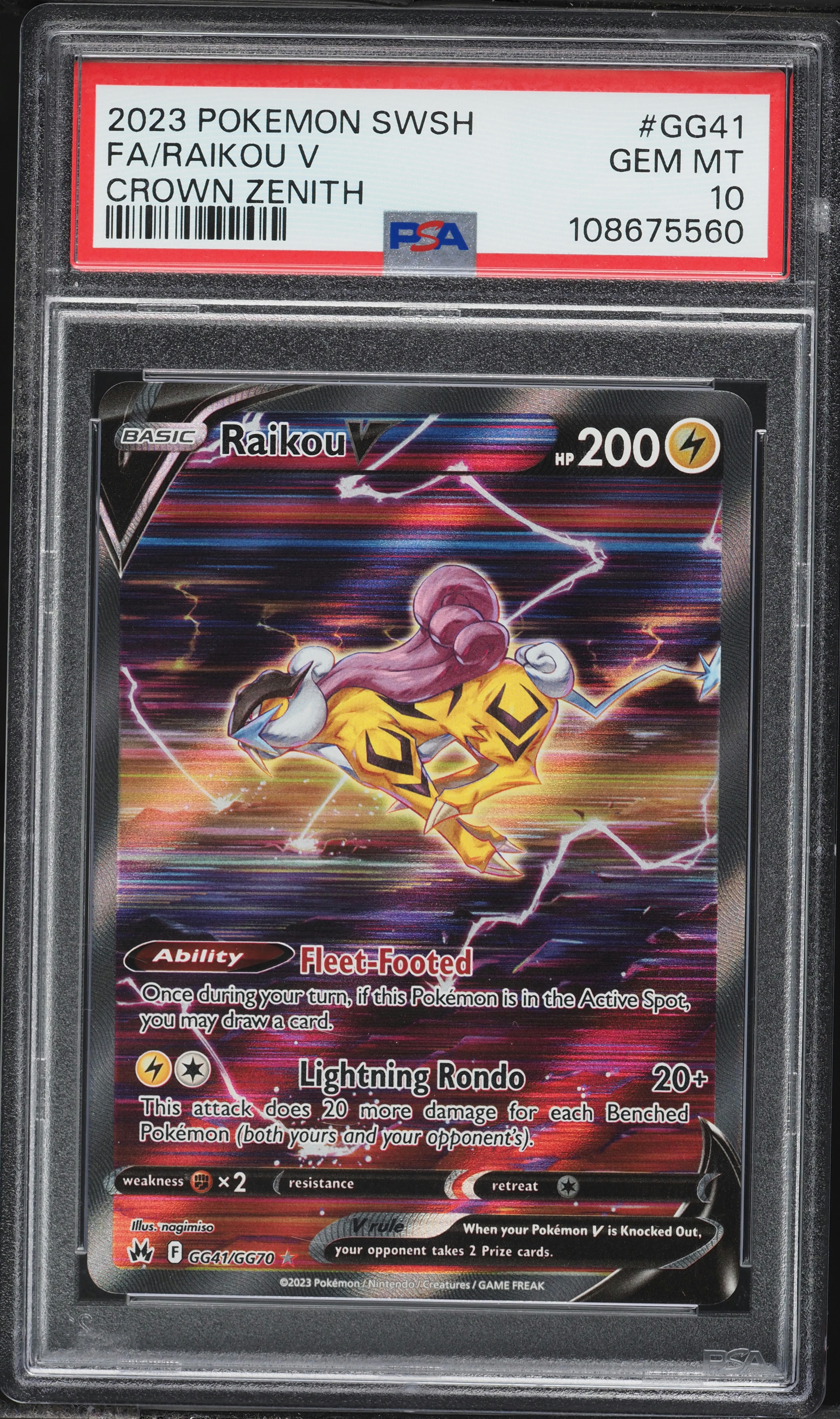 2023 Pokemon Sword & Shield Crown Zenith Alt Art Raikou V #GG41 PSA 10 GEM MINT