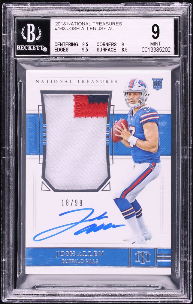 2018 National Treasures Josh Allen ROOKIE PATCH AUTO /99 #163 BGS 9 ...
