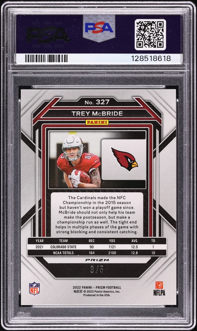 2022 Panini Prizm Gold Vinyl Trey McBride ROOKIE /5 #327 PSA 9 MINT - Photo 2
