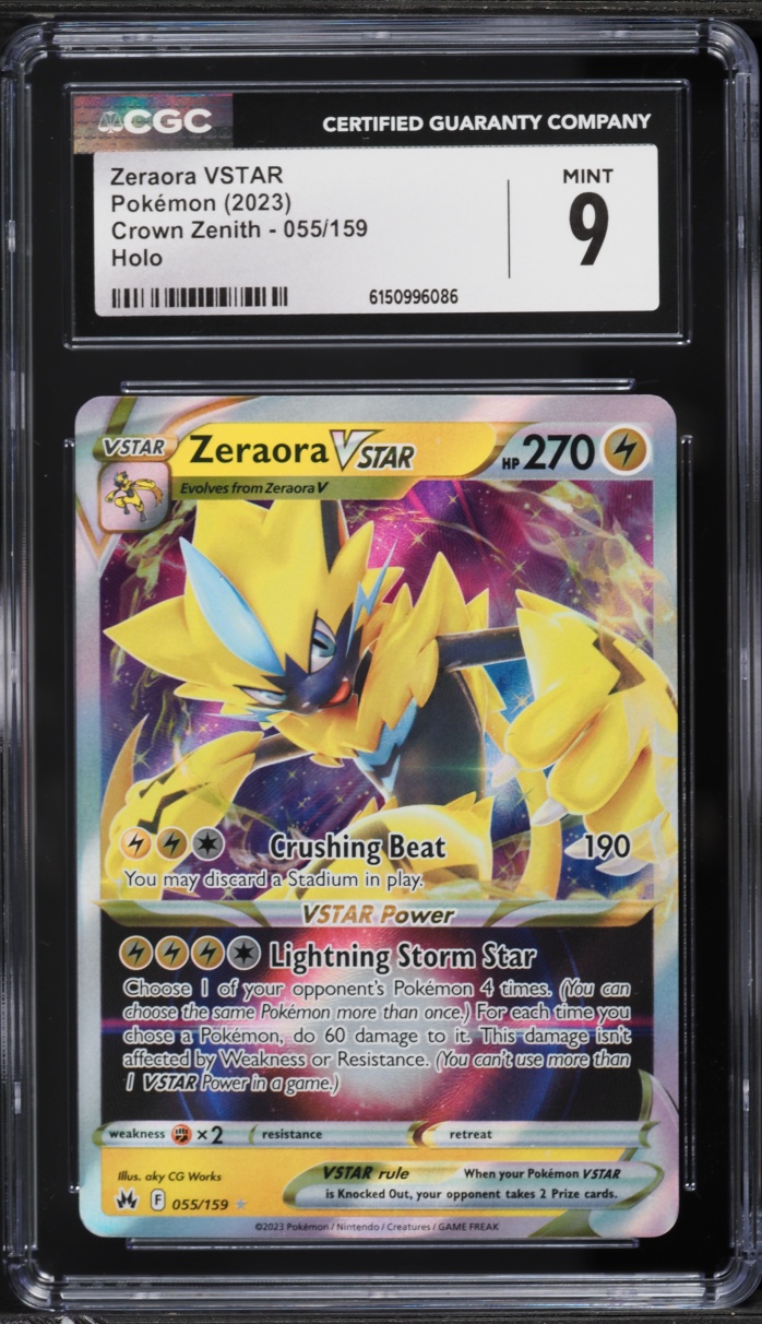 2023 Pokemon Sword & Shield Crown Zenith Holo Zeraora VSTAR #55 CGC 9 MINT
