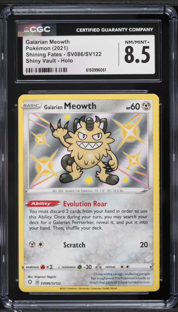 2021 Pokemon Sword & Shield Shining Fates Shiny Holo Galarian Meowth #SV086 CGC 8.5 NM-MT+