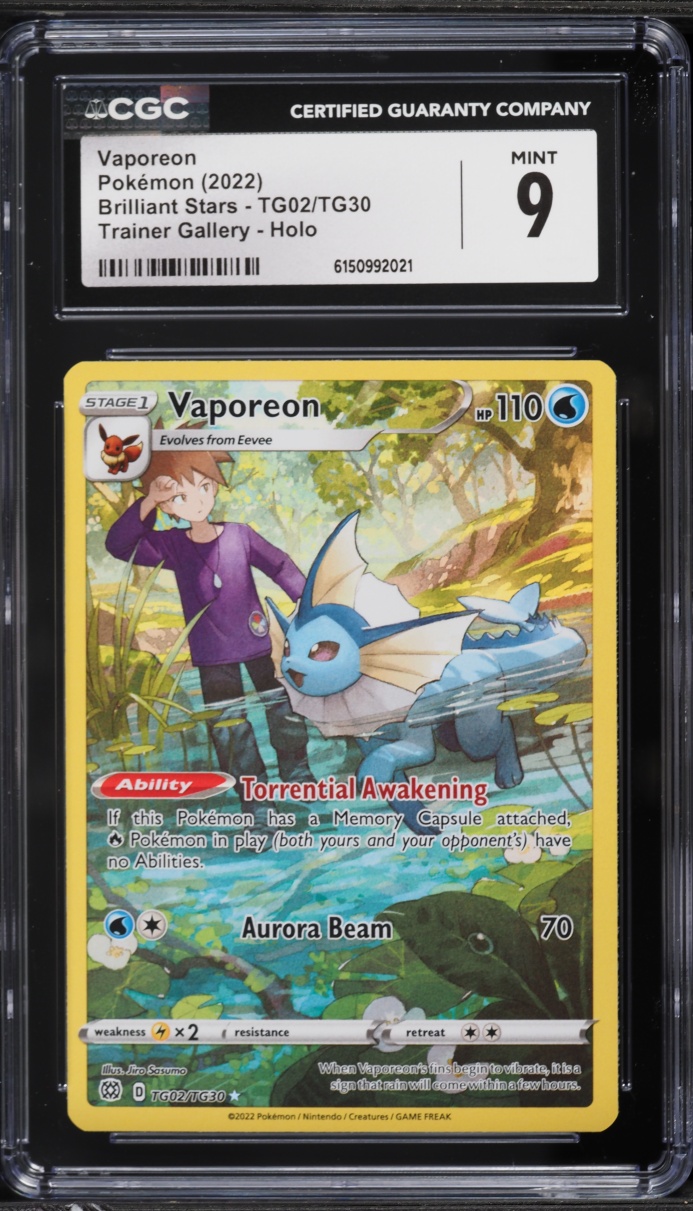 2022 Pokemon Sword & Shield Brilliant Stars CHR Vaporeon #TG02 CGC 9 MINT