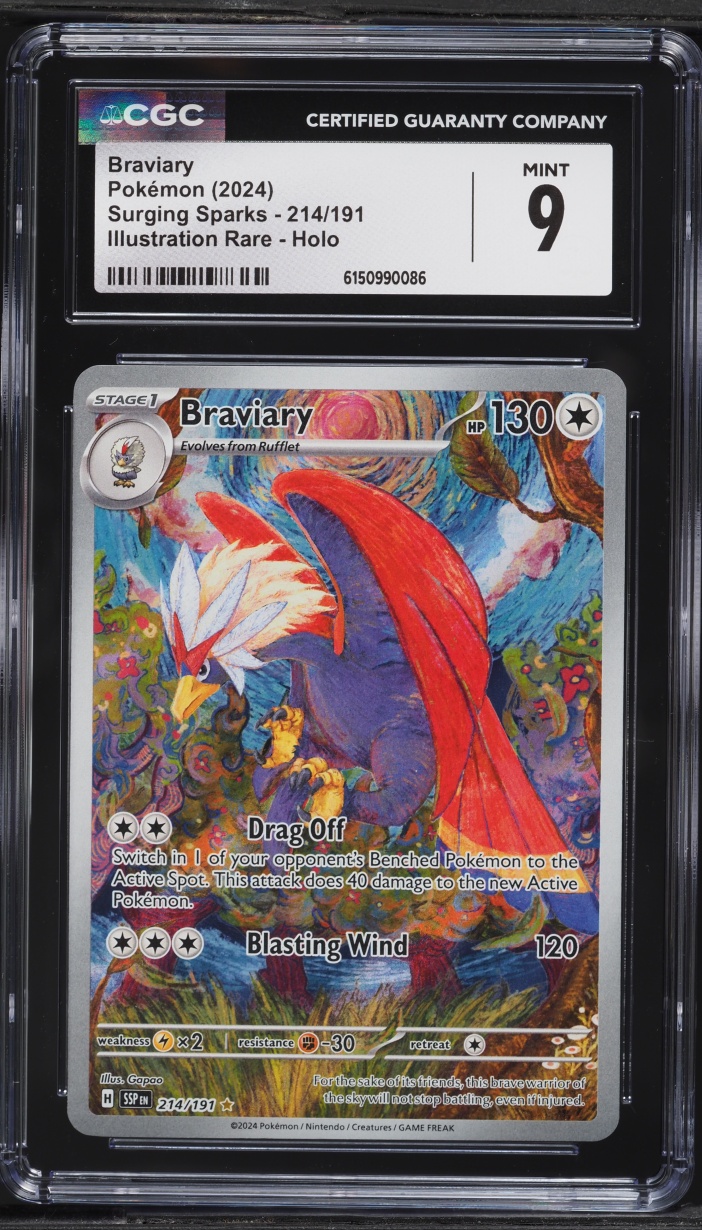 2024 Pokemon Scarlet & Violet Surging Sparks IR Braviary #214 CGC 9 MINT
