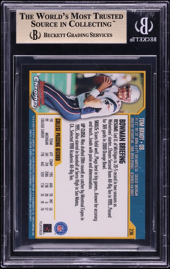 2000 Bowman Chrome Tom Brady ROOKIE #236 BGS 9.5 GEM MINT