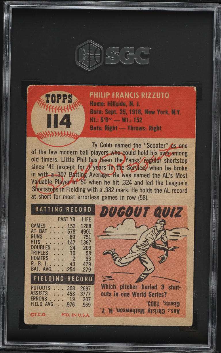 1953 Topps Phil Rizzuto #114 SGC 4 VGEX