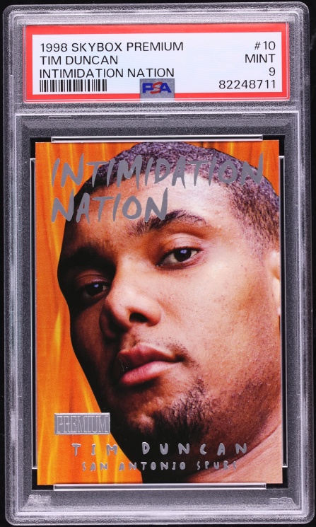 1998 Skybox Premium Intimidation Nation Tim Duncan #10 PSA 9 MINT - Photo 1
