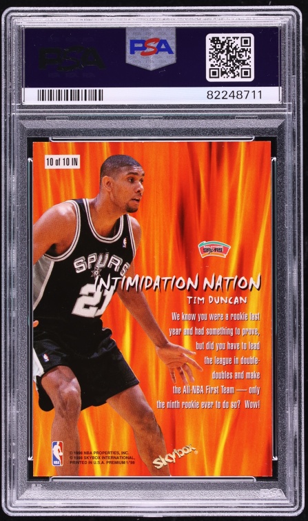 1998 Skybox Premium Intimidation Nation Tim Duncan #10 PSA 9 MINT - Photo 2
