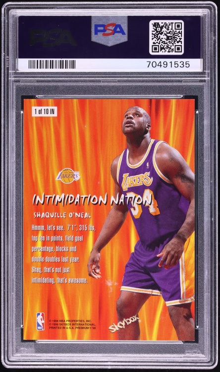 1998 Skybox Premium Intimidation Nation Shaquille O'Neal #1 PSA 9 MINT - Photo 2