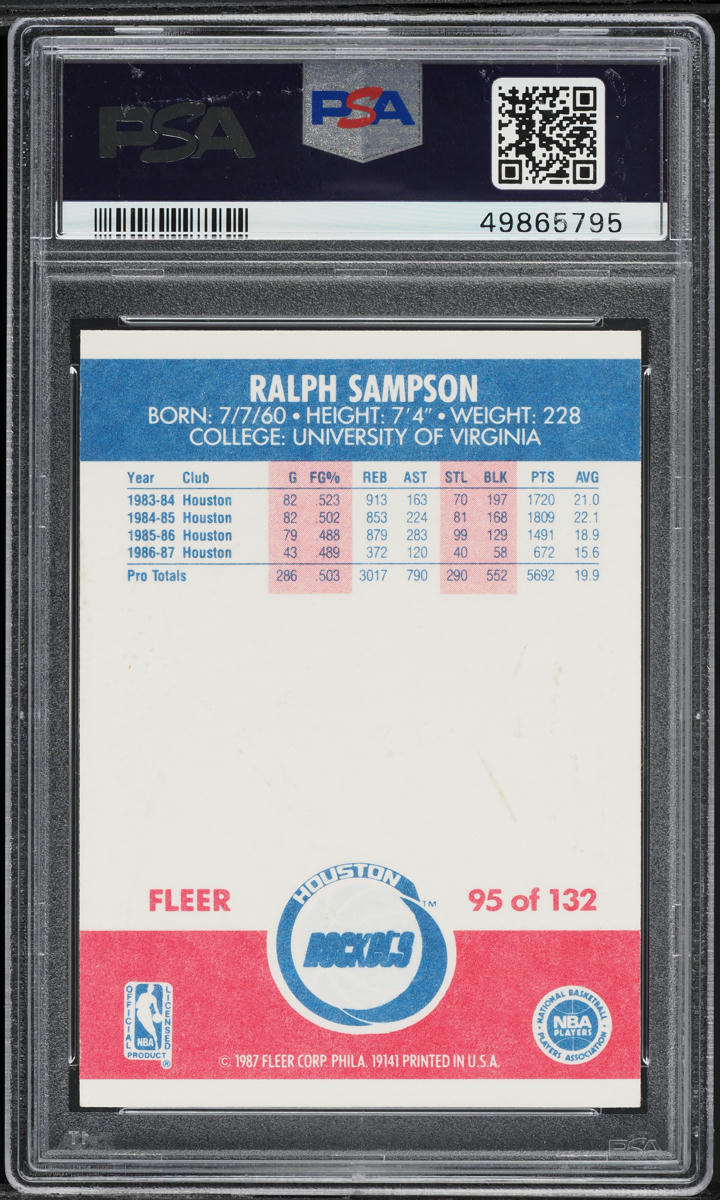 1987 Fleer Basketball Ralph Sampson #95 PSA 7 NRMT