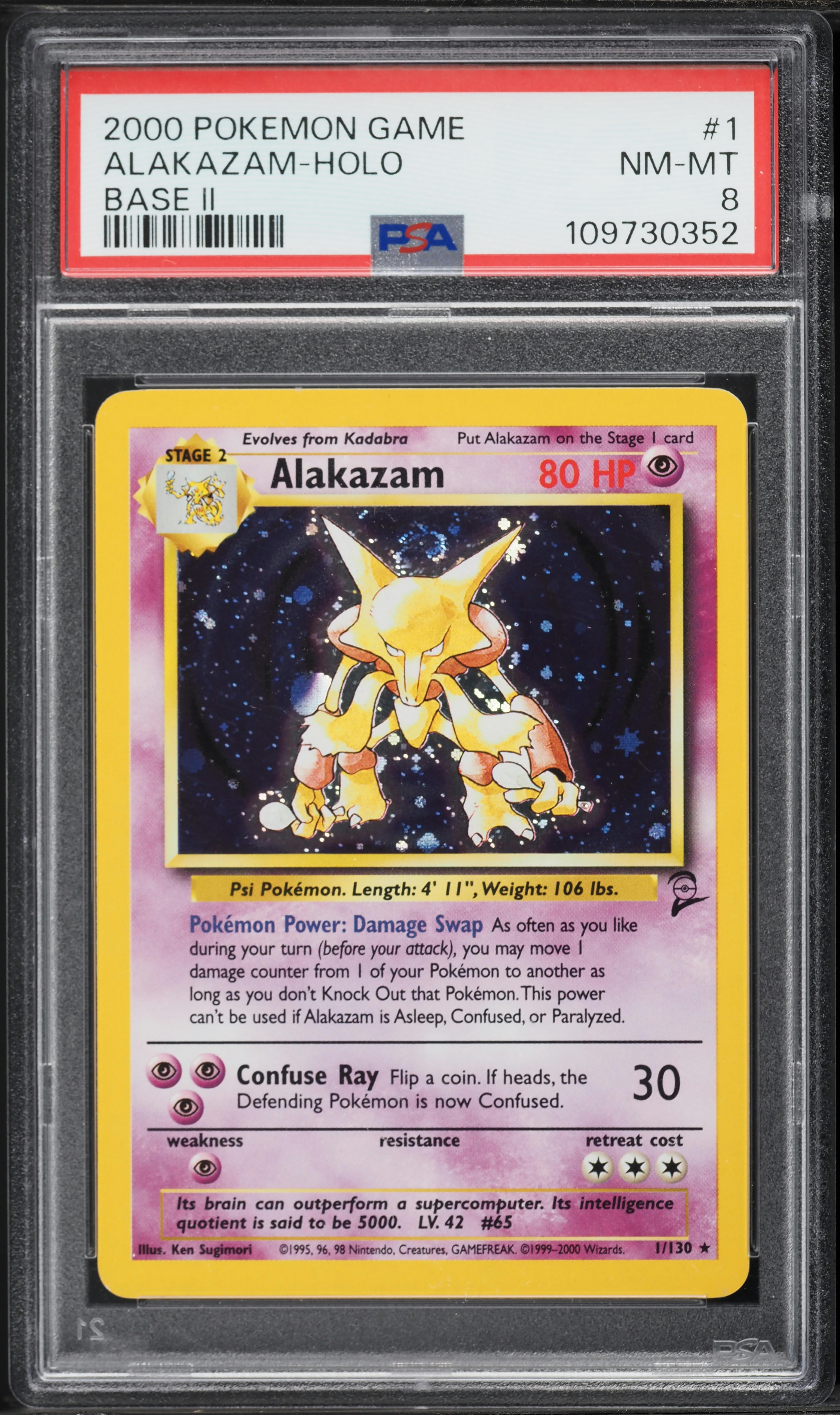 2000 Pokemon Base Set 2 Holo Alakazam #1 PSA 8 NM-MT