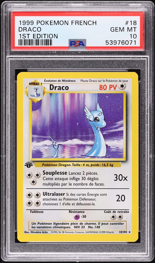 1999 Pokemon French Base Set 1st Edition Dragonair #18 PSA 10 GEM MINT