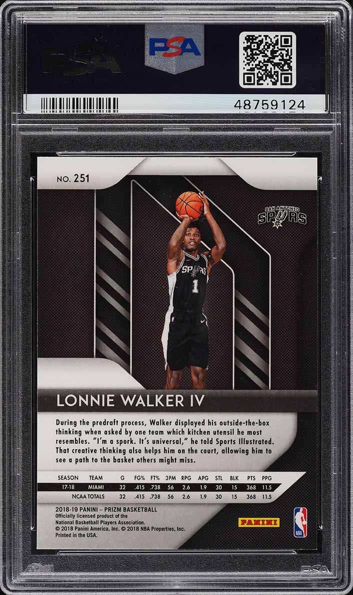 2018 Panini Prizm Lonnie Walker IV ROOKIE #251 PSA 10 GEM MINT