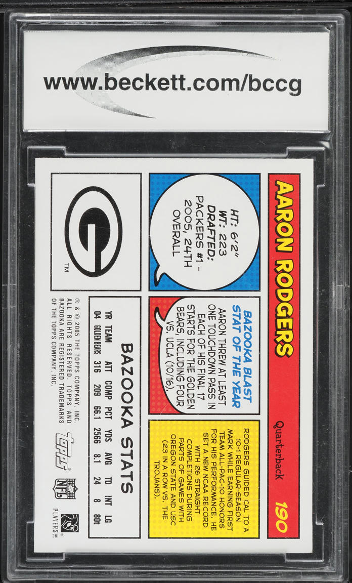 2005 Bazooka Football Aaron Rodgers ROOKIE #190 BCCG 9