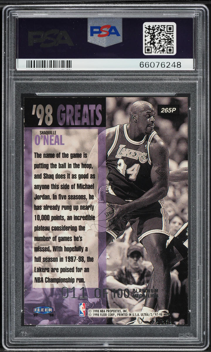 1997 Ultra Platinum Medallion Shaquille O'Neal /100 #265P PSA 8.5 NM-MT+