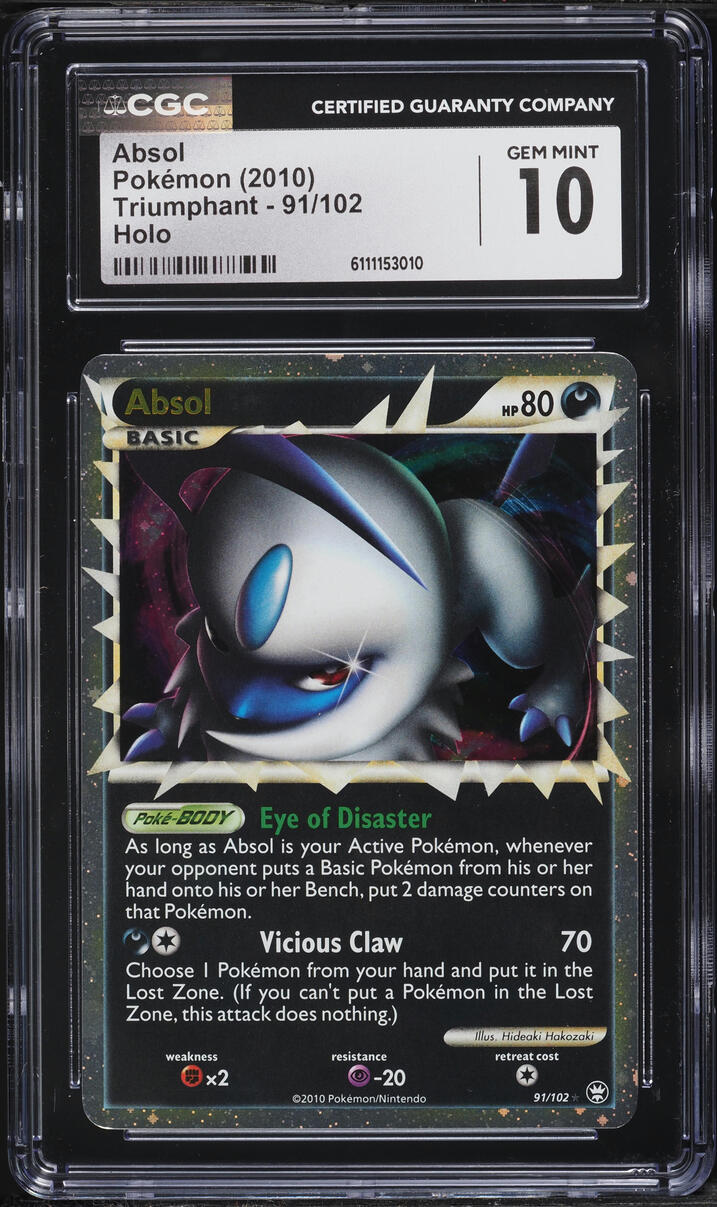 2010 Pokemon HeartGold & SoulSilver Triumphant Holo Absol #91 CGC 10 GEM MINT