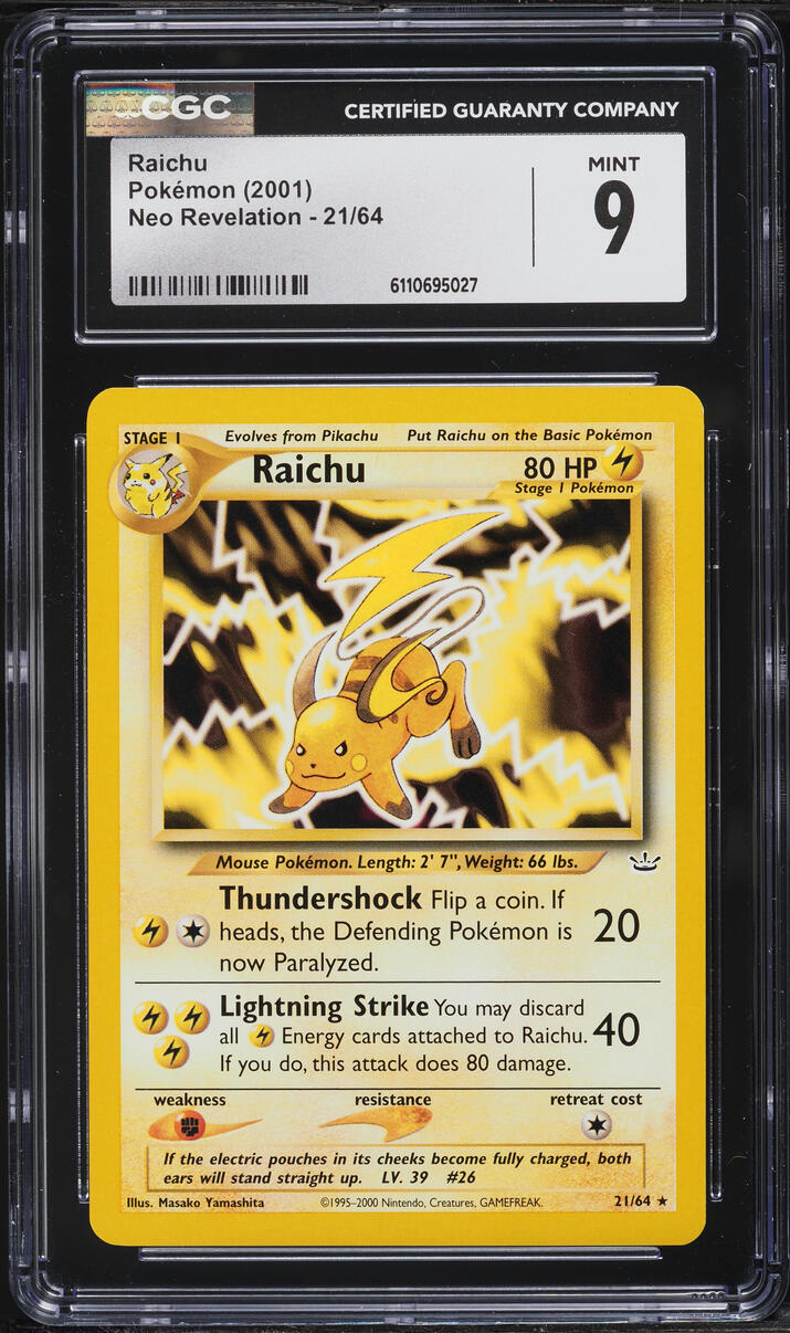 2001 Pokemon Neo Revelation Raichu #21 CGC 9 MINT