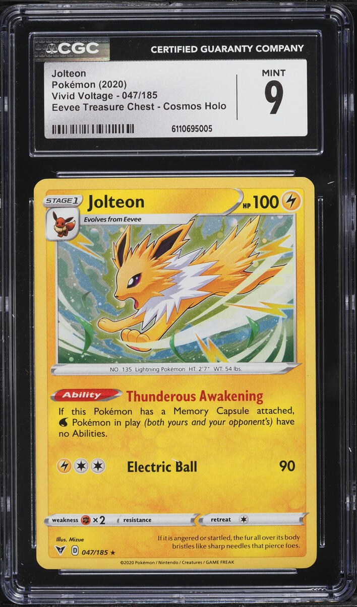 2020 Pokemon SWSH Vivid Voltage Eevee Treasure Chest Cosmos Holo Jolteon #047 CGC 9 MINT