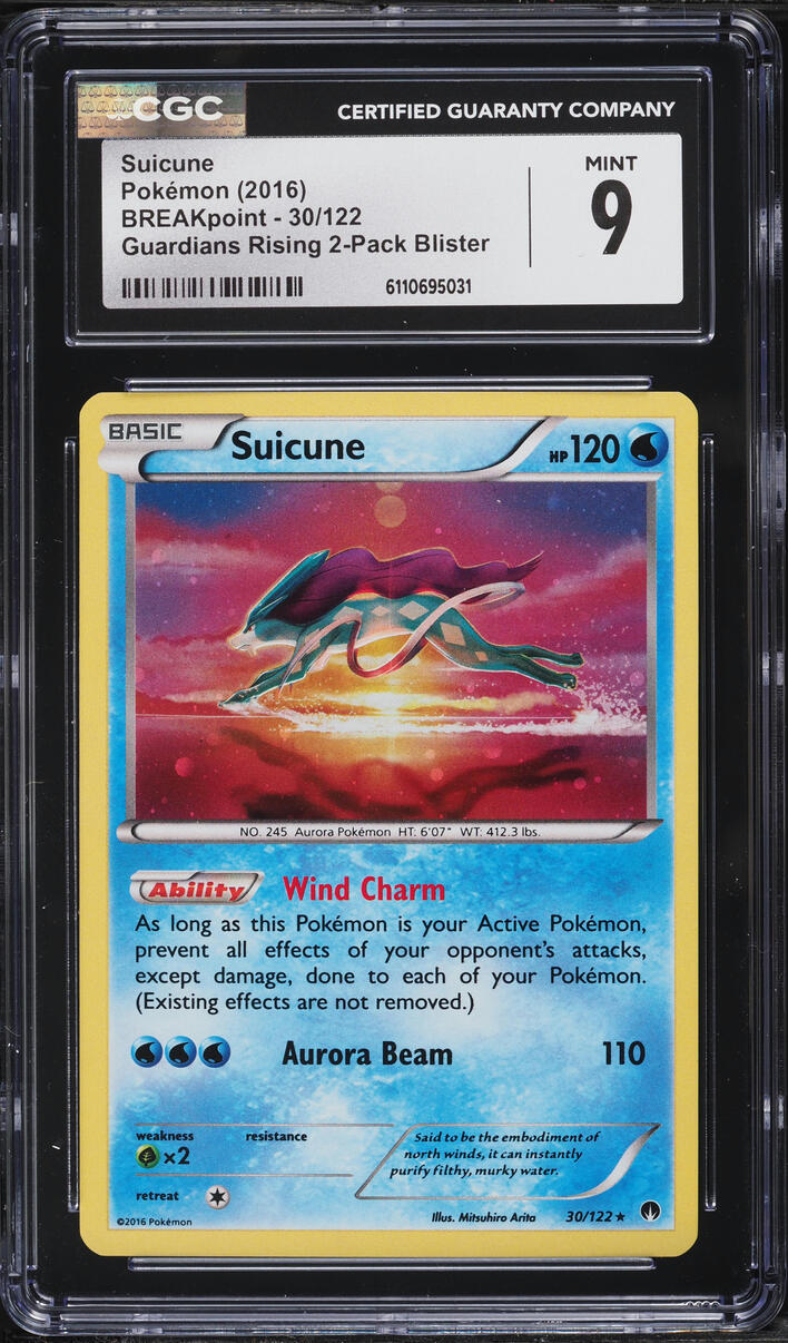2016 Pokemon XY BREAKpoint Guardians Rising Holo Suicune #30 CGC 9 MINT
