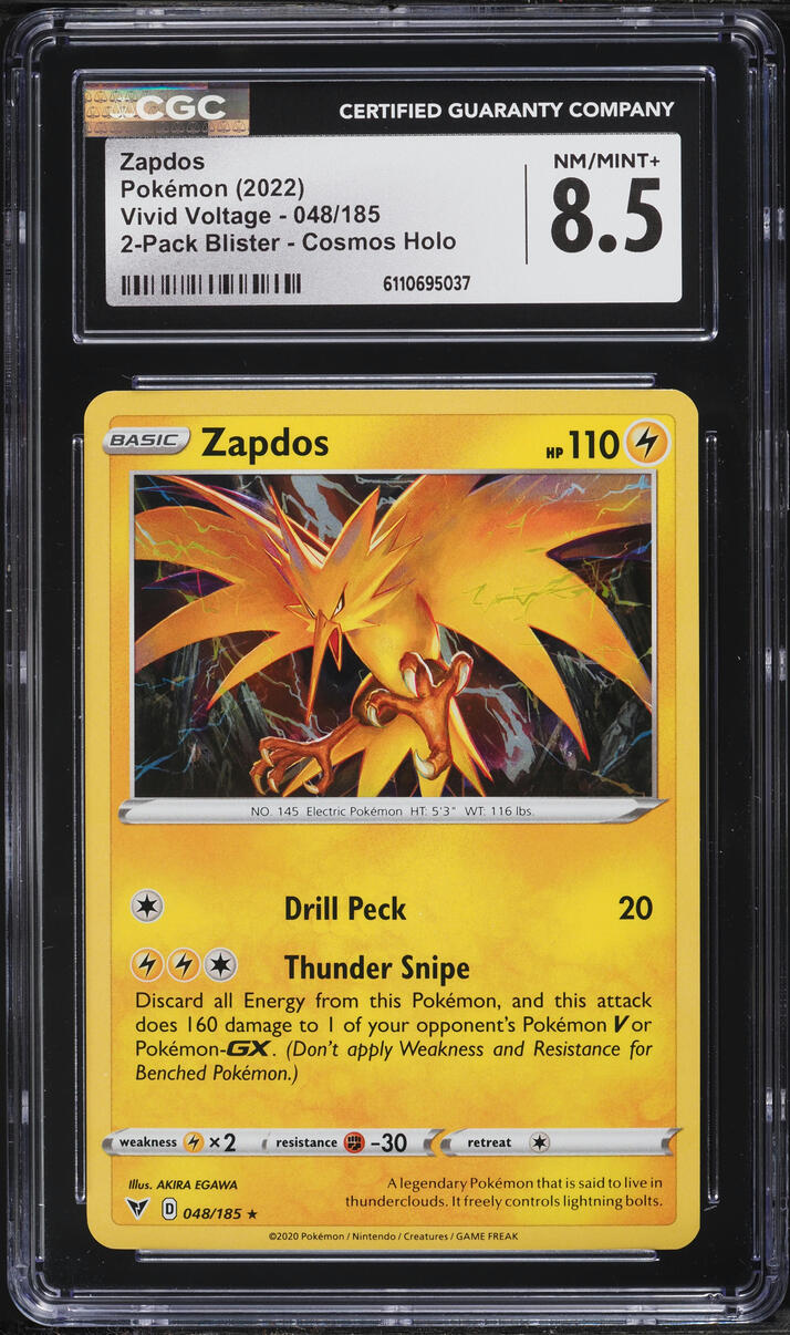2022 Pokemon Sword & Shield Black Star Promo Vivid Voltage Zapdos #048 CGC 8.5 NM-MT+
