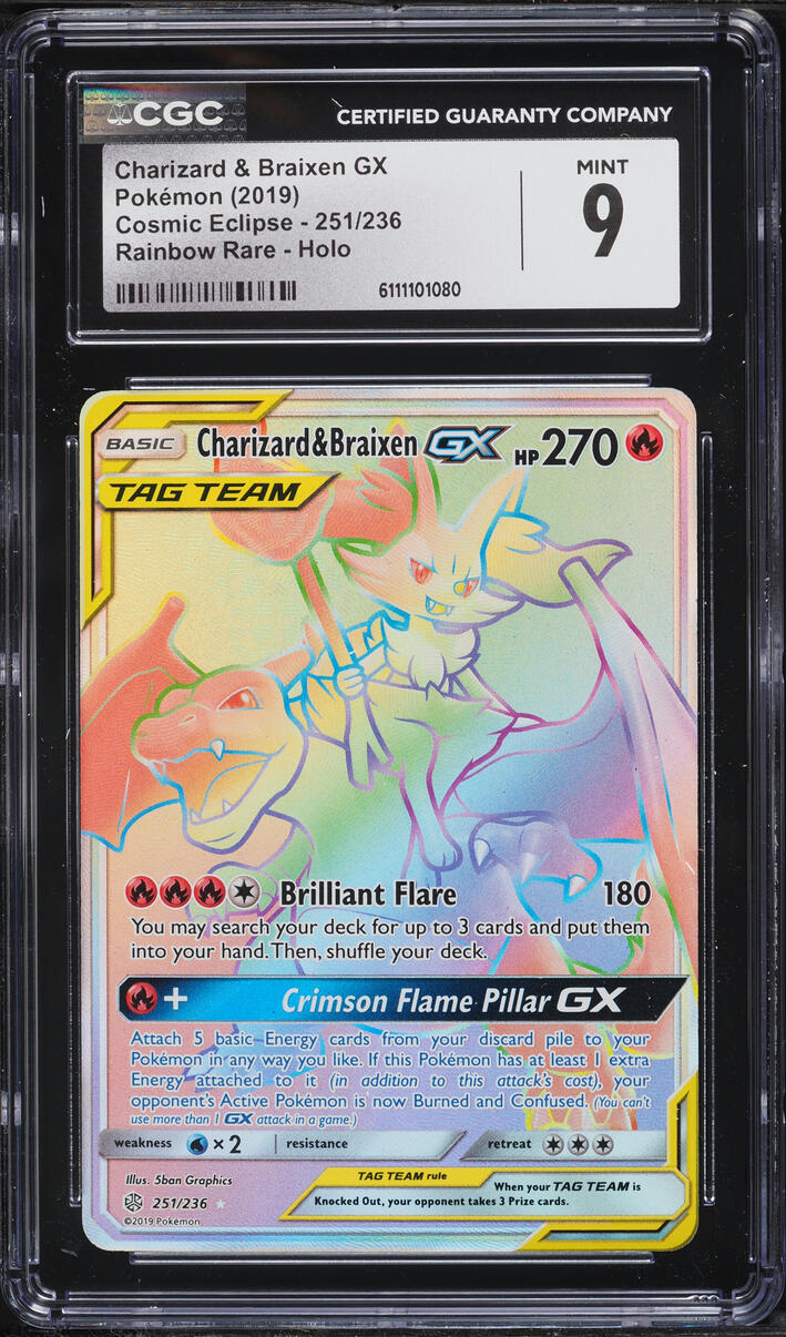 2019 Pokemon Sun & Moon Cosmic Eclipse Rainbow Rare Charizard & Braixen GX #251 CGC 9 MINT