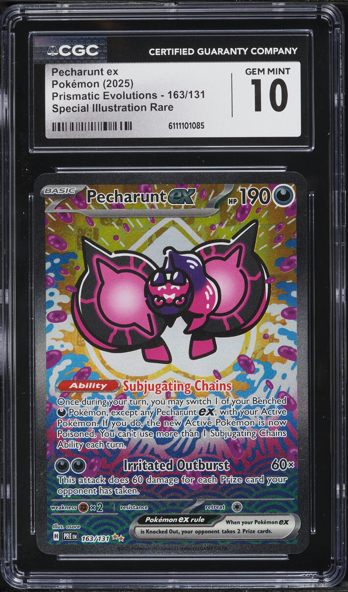 2025 Pokemon Scarlet & Violet Prismatic Evolutions SIR Pecharunt ex #163 CGC 10 GEM MINT