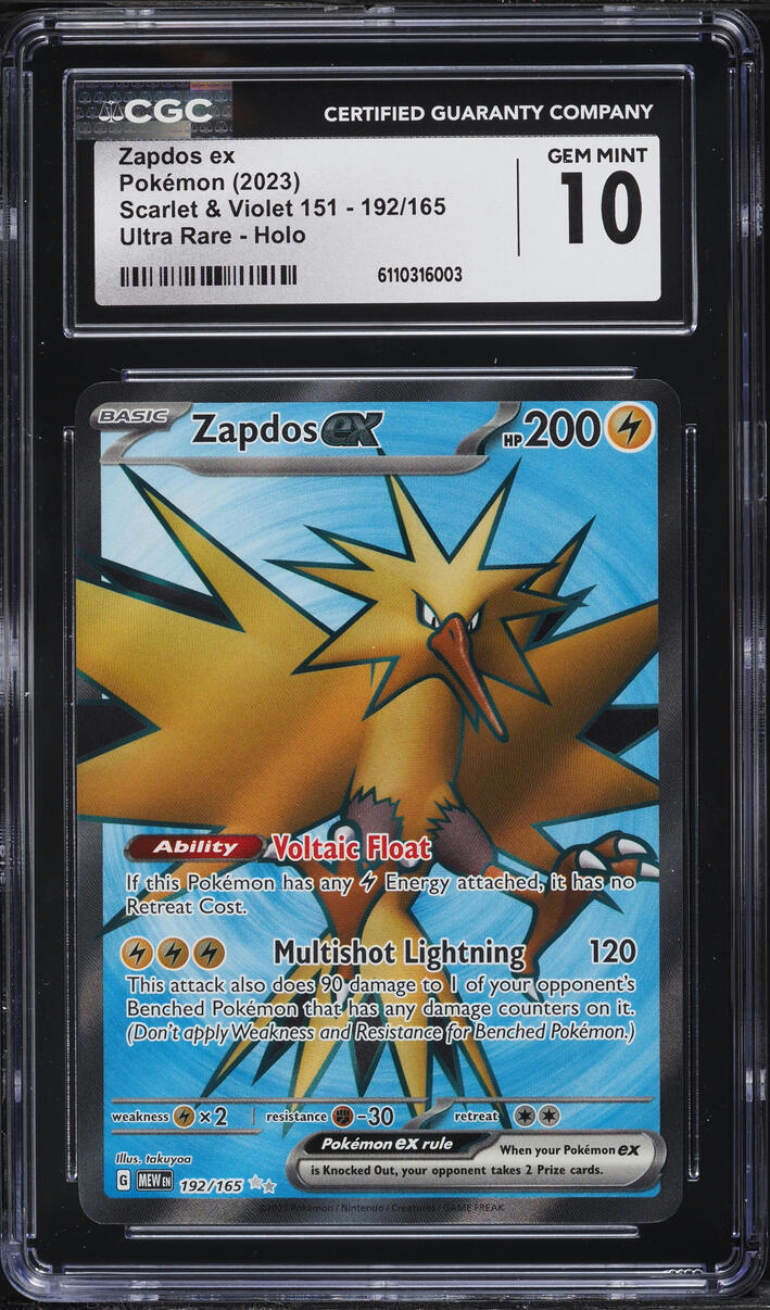 2023 Pokemon Scarlet & Violet 151 Full Art Zapdos ex #192 CGC 10 GEM MINT