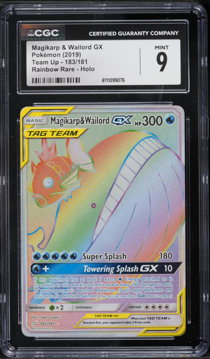 2019 Pokemon Sun & Moon Team Up Rainbow Rare Magikarp & Wailord GX #183 CGC 9 MINT